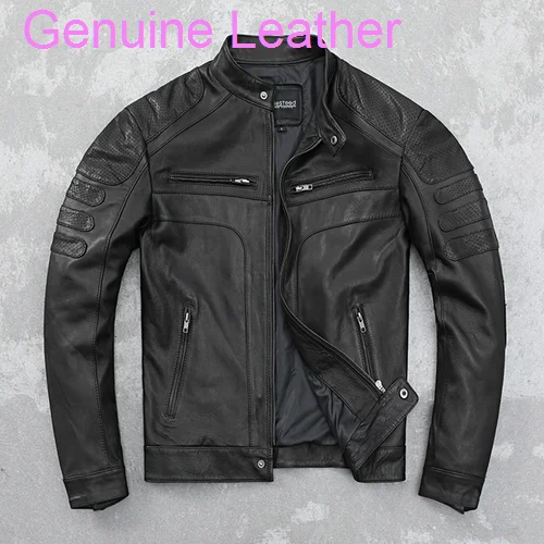 

Mesh Genuine Sheepskin Motorcycle Slim Clothes Men's Spring and Autumn Thin Jacket Pure Leather Stand Collar Coat