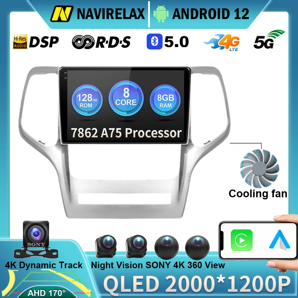 

Автомагнитола на Android 12, мультимедийный стереоплеер для Jeep Grand Cherokee 2008, 2009, 2010, 2011, 2012, 2013, навигация GPS, Авторадио BT