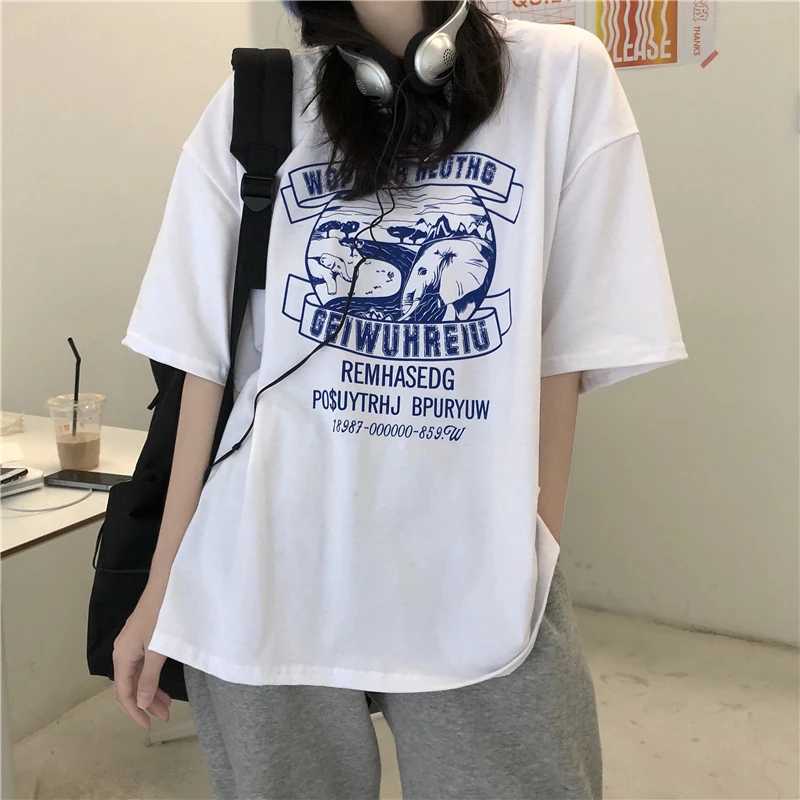 

7510 просторная футболка в Корейском стиле с короткими рукавами