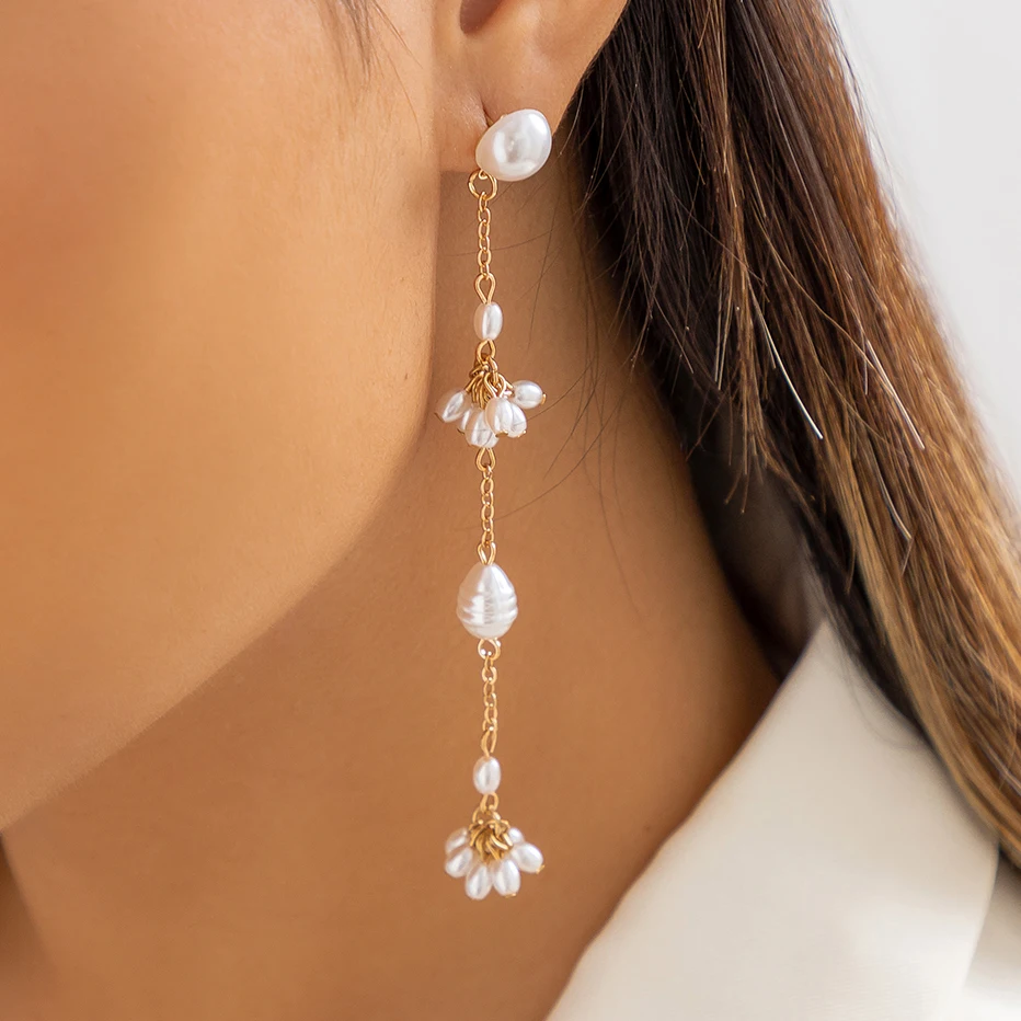 

Ingemark Classic Elegant Imitation Pearl Long Tassel Drop Earrings Women Wed Bridal Boho Exquisite Dangle Earring Jewelry Gifts