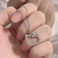 new girls vintage cute cat rosette live rings girl cartoon diamond necklace for women student jewelry gifts wholesale