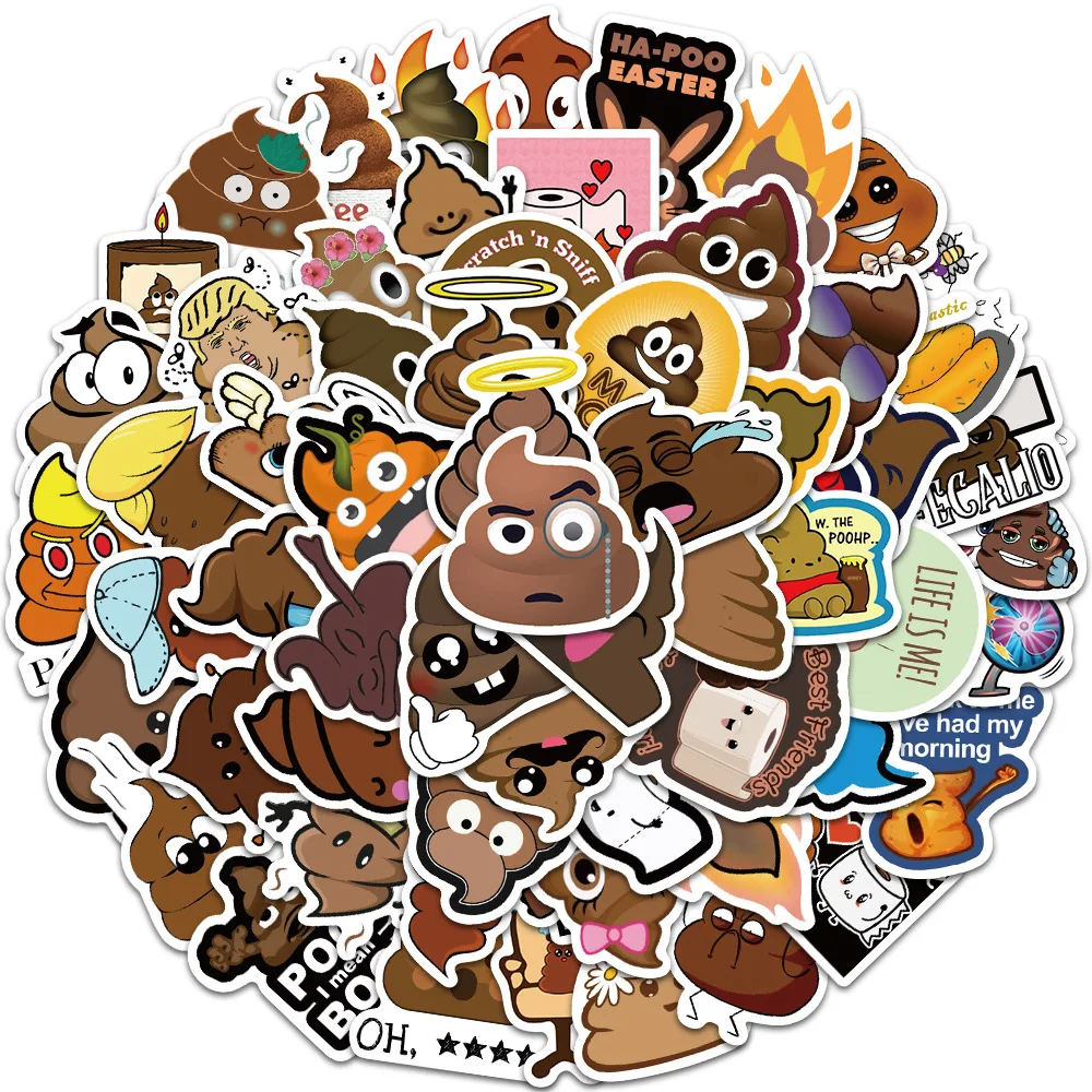 

60PCS Funny Excrement DIY PVC Sticky Graffiti Sticker Aesthetic Child Decorative Scrapbooking Accessories Stationery for Kids