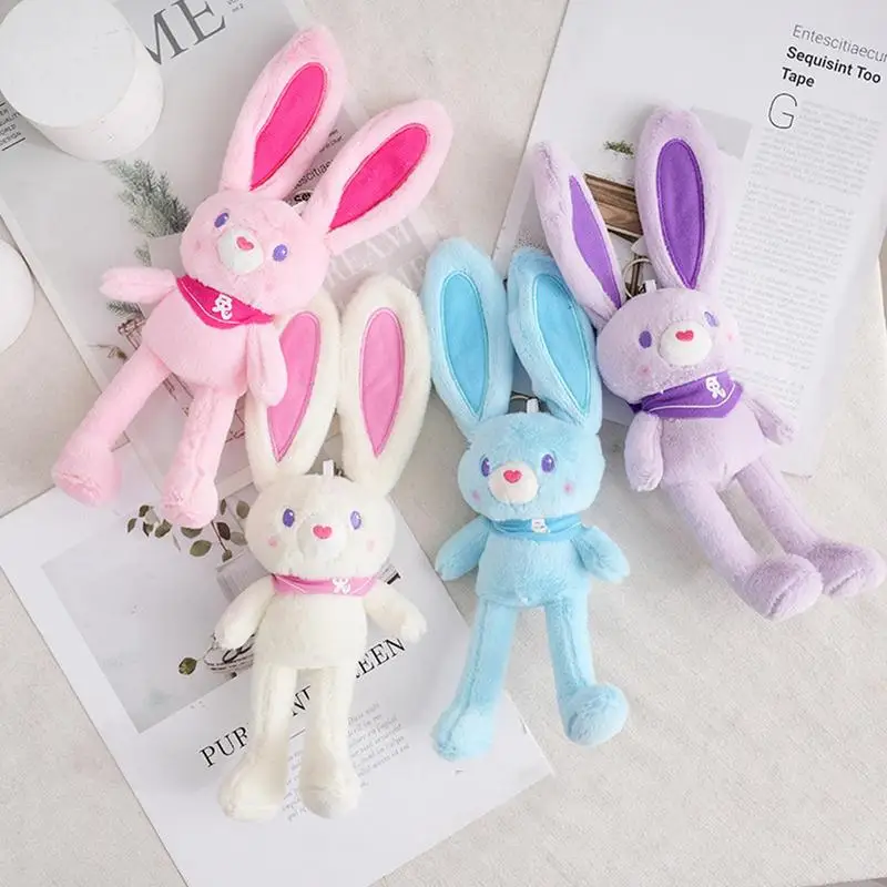 

Soft Stuffed Toys Pulling Rabbit Plush Doll Key Chain Ears Plush Pulling Schoolbag Pendant Keychains Rabbit With Car Bunny