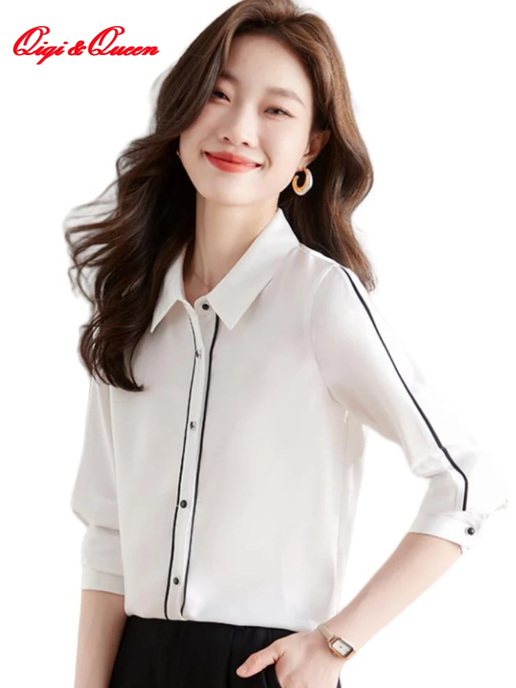 

Осенние Топы Qiqi & queen, корейские простые базовые Женские винтажные топы, Повседневная шифоновая блузка с длинным рукавом, женская одежда для работы, офисные рубашки