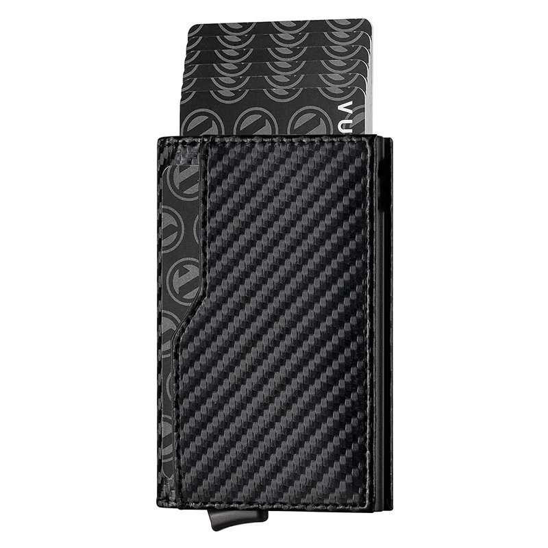 New Arrival Black Small Wallets Credit Card Holder Case Double ID Window RFID Blocking Automatic Leather Wallet for Cards Notes