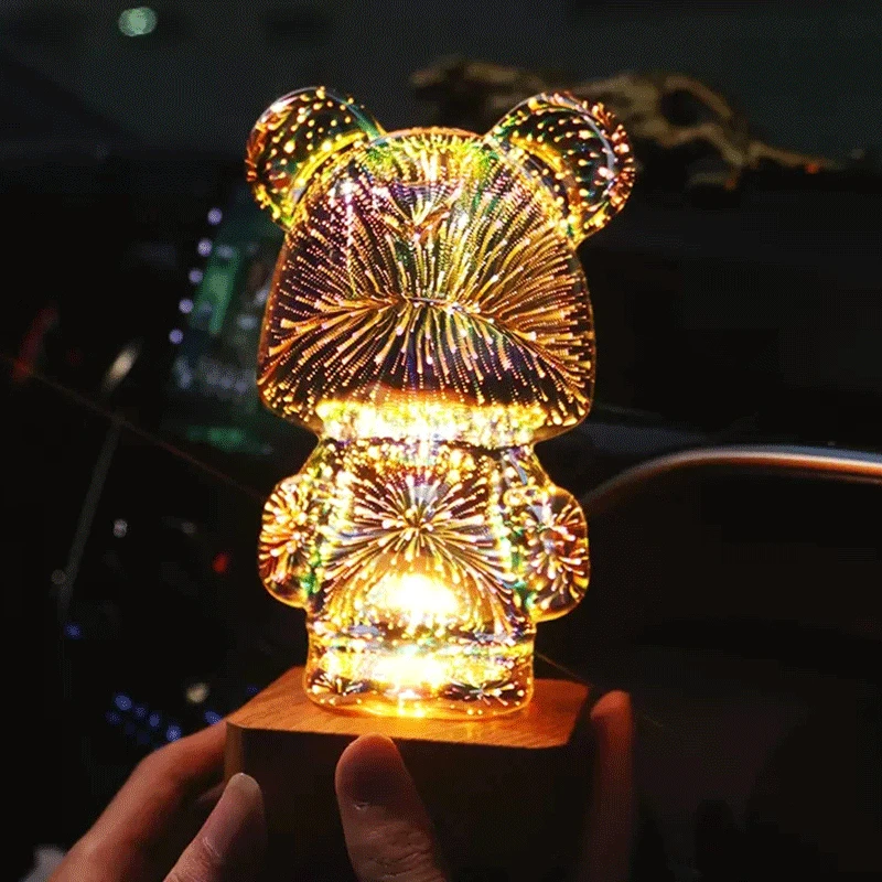 

3D Glass Fireworks Little Bear LED Colorful Luminous Bear Family Bedroom Decoration Romantic Gift Atmosphere Sense Glass Lights