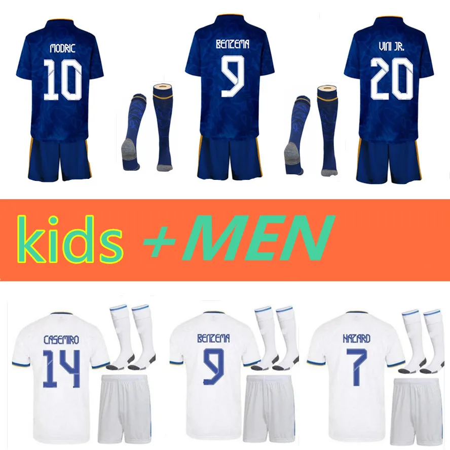 

21/22 Kids Kit Football Jerseys 2021 2022 Real MadridES Child Soccer Full Uniform BENZEMA HAZARD MODRIC Home Away sportswear