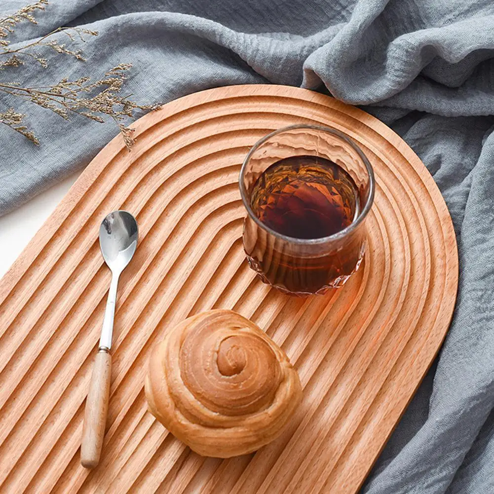 

Wood Serving Plate Fruit Dessert Cake Snack Candy Platter Coffee Wooden Plate Organizer Art Surface Storage Wooden Curved T M6O7
