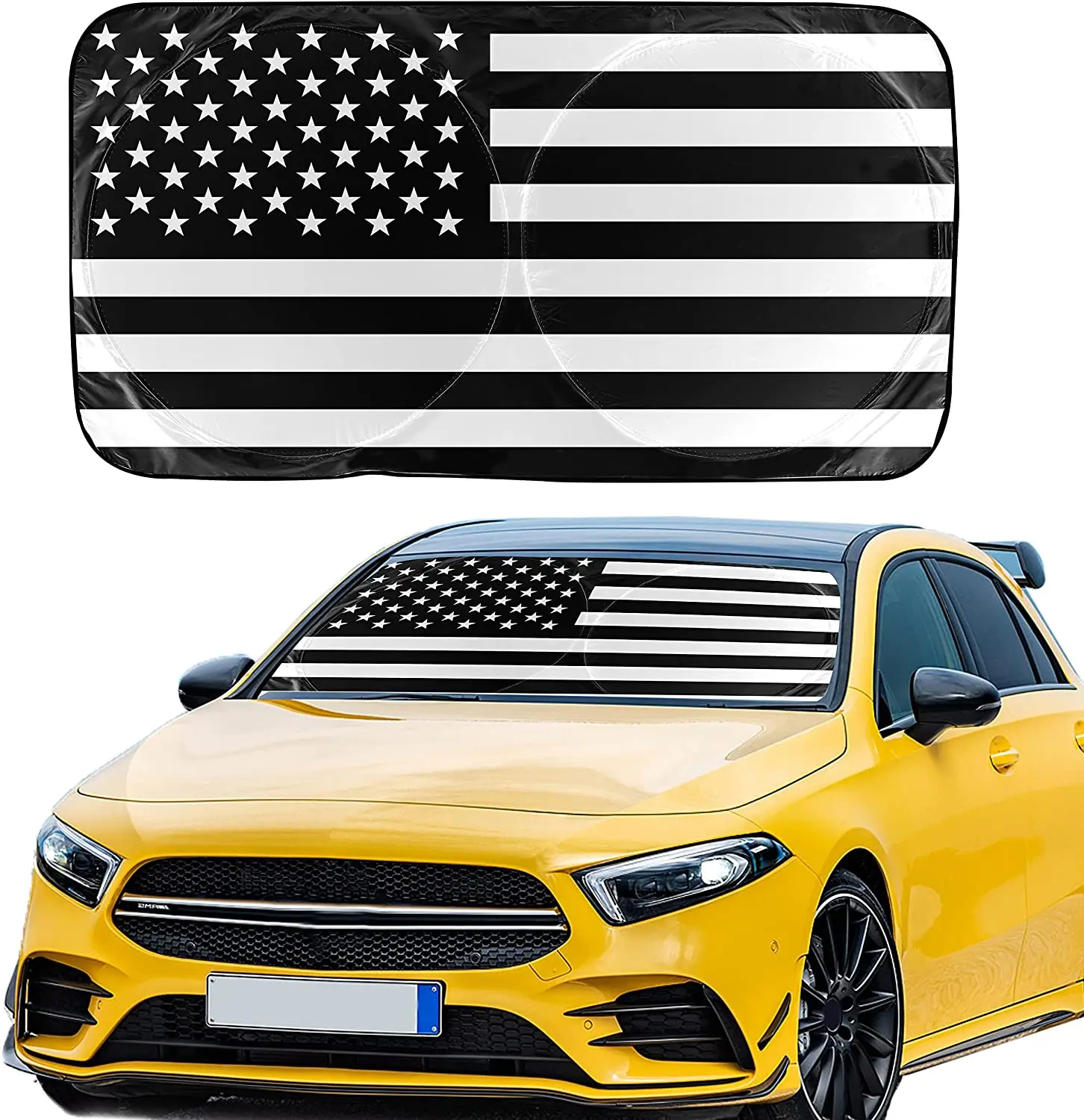 

EcoNour American Flag Patriotic Windshield Sun Shade for Car | Robust 240T Polyester Material Front Car Window Shades with Pouch