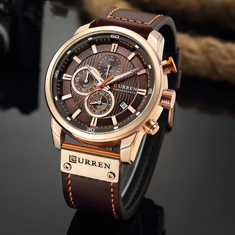 

Watch Men Leather Sports Watches Men's Army Military Quartz Wristwatch Chronograph Male Clock Relogio Masculino