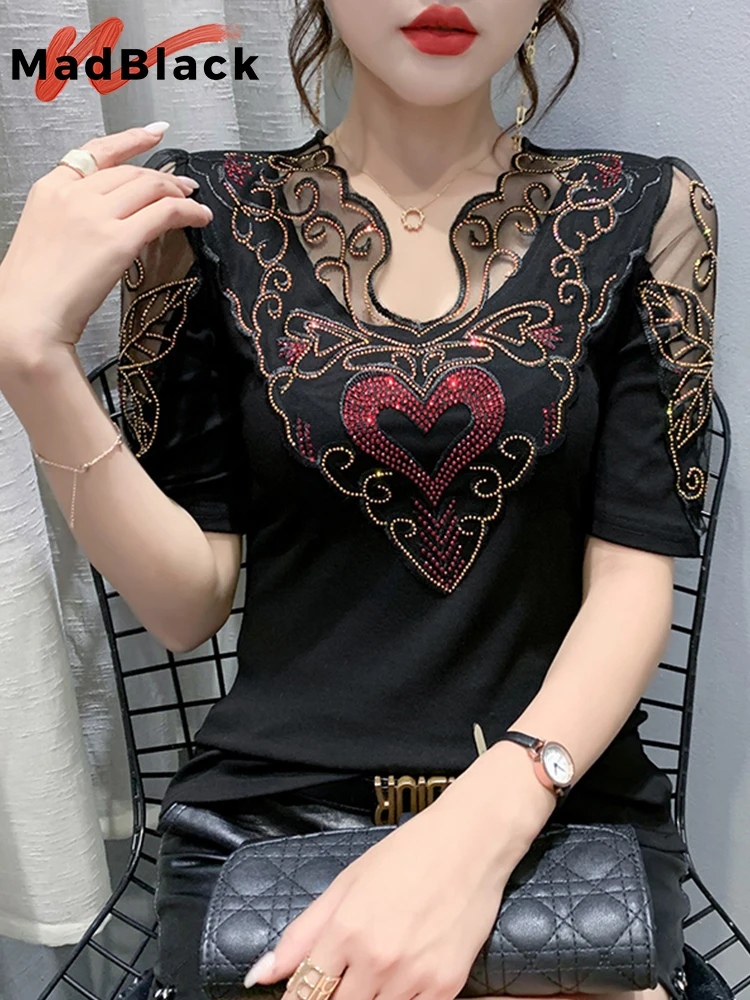 Летняя Корейская одежда хлопковая футболка шикарные пикантные сетчатые женские