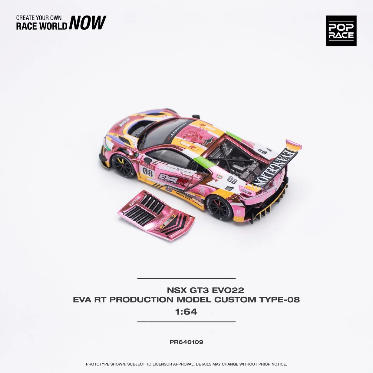 POP Race в наличии 1:64 NSX GT EVO R EVA PinkYellow литая под давлением диорама модель коллекция