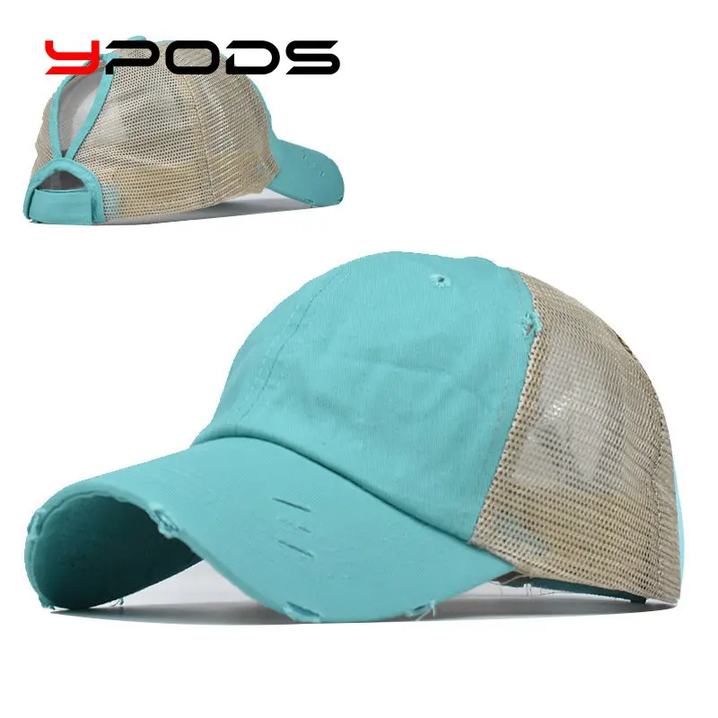 

Washed Baseball Cap Ponytail Hat Tide Curved Brim Net Hat Spring And Summer Women's Outdoor Sports Sunshade Hat