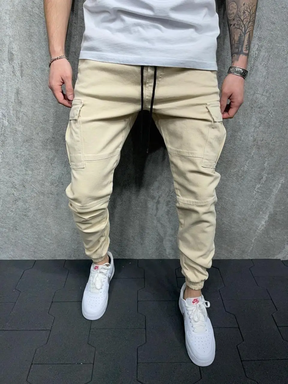 

Premium Cargo Pants Elastic Leg Beige Gabardine