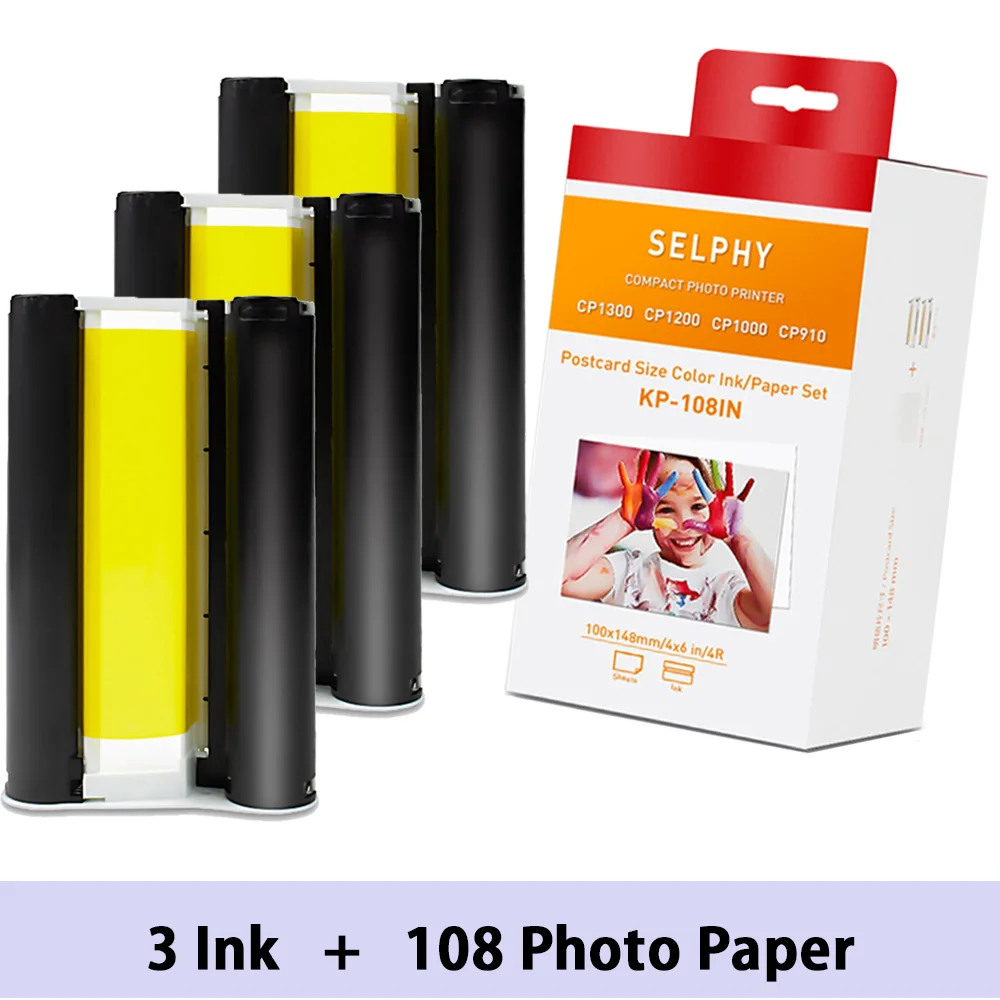 

6-дюймовая совместимая чернильная кассета Canon Selphy CP1300 CP1200 CP1000 CP910 для цветного фотобумажного принтера Selphy CP1300 KP108IN