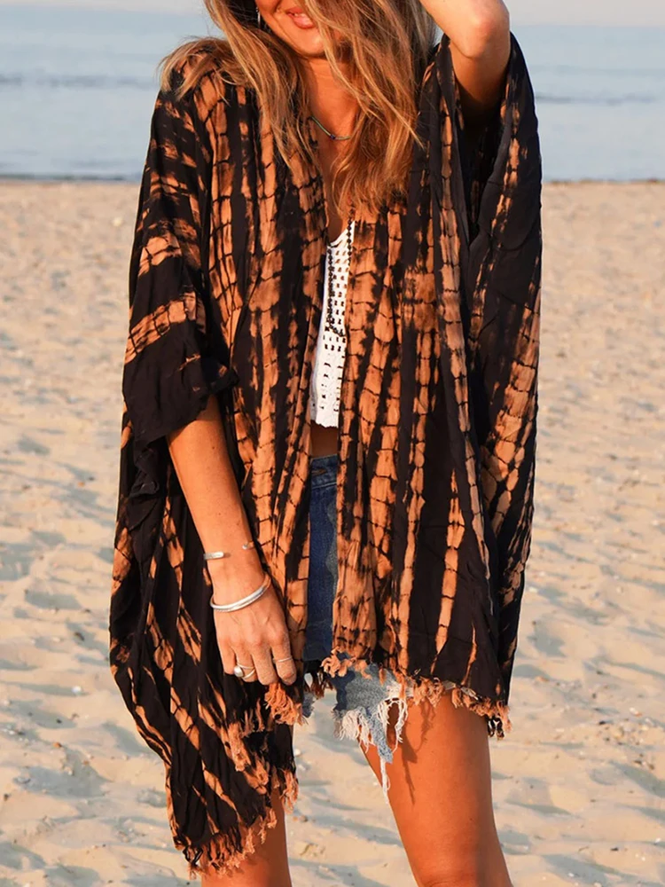 

2023 Women Loungewear Cardigan Top Fashion Sun Protective Clothing Half Batwing Sleeve Printing Ladies Outerwear Cape Streetwear