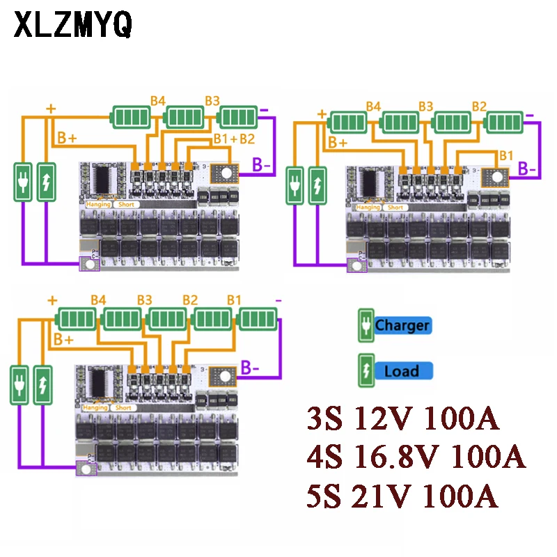 5S 4S 3S BMS 100A 21 в 18 в 16,8 в 12 В 18650 Защитная печатная плата для литий-ионной, литий-ионной, литиевой батареи, балансировочный зарядный модуль