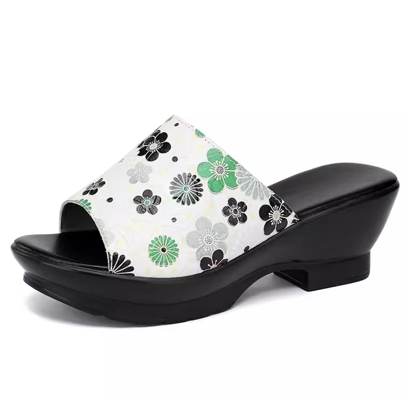 Шлепанцы женские летние с открытым носком натуральная кожа высокий каблук