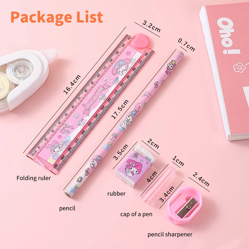 Набор Канцтовары Kawaii Sanrio Cinnamoroll Kuromi моя мелодия карандаш ластик линейка точилка