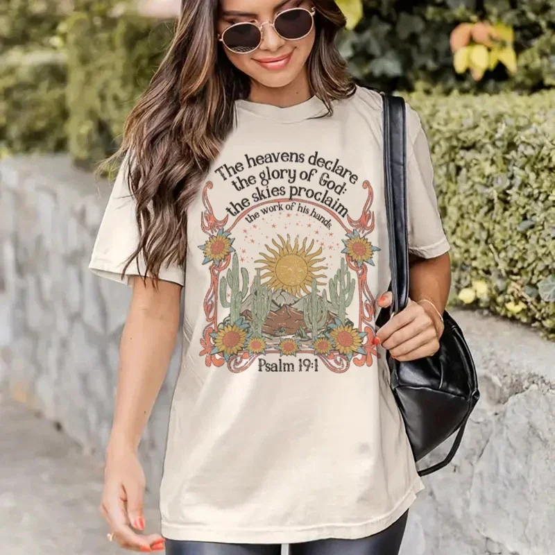 

Bible Verse Psalm 19:1 Jesus Faith T-Shirts Christian Inspirational Tee Shirt Women Vintage Boho Tshirt Female Religious Tops