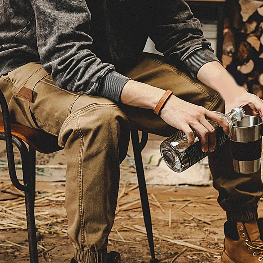 

Popular Men Trousers Temperament Work Pants Elastic Waist Lace-up Ankle Tied Cargo Pants Streetwear
