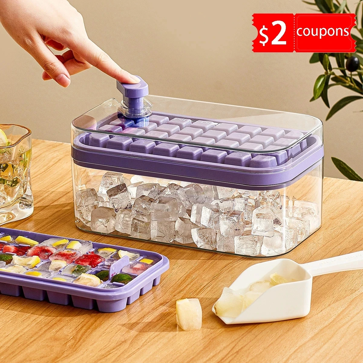 

Storage Plastics With Accessories Ice Mold With Box Bar Tray Cube Box Kitchen Lid One-button Type Press Mold Maker Ice Ice