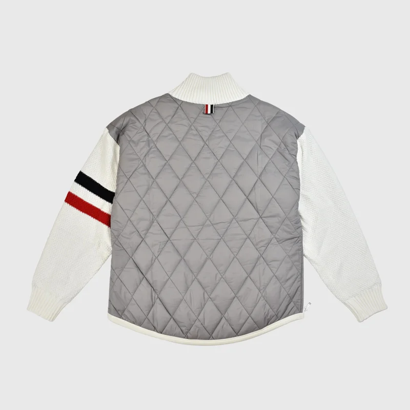 TB THOM Coats Winter Men's Jacket Classic Engineered RWB Stripe Knitted Sleeves Turtleneck Cotton-Padded Patchwork Pullovers