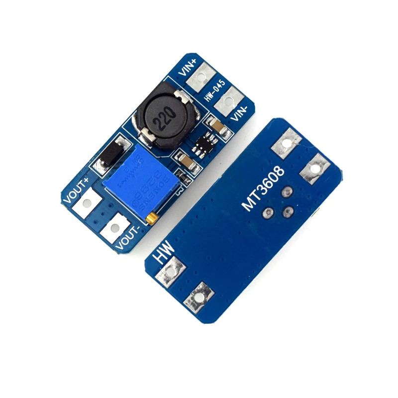 Повышающий Модуль постоянного тока Mt3608, плата усиления 2 А, входное напряжение 2-24 В, Регулируемый источник питания 5/9/12/-28 в