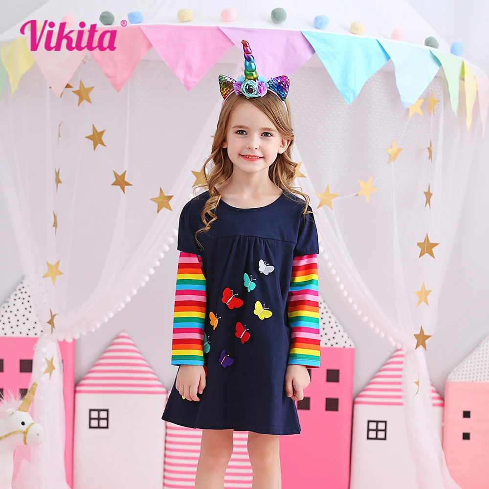 Купи VIKITA Kids Girls Dress Baby Children Toddler Princess Dress Vestidos Children's Clothing Girls Autumn Winter Dresses 3-8 Years за 692 рублей в магазине AliExpress