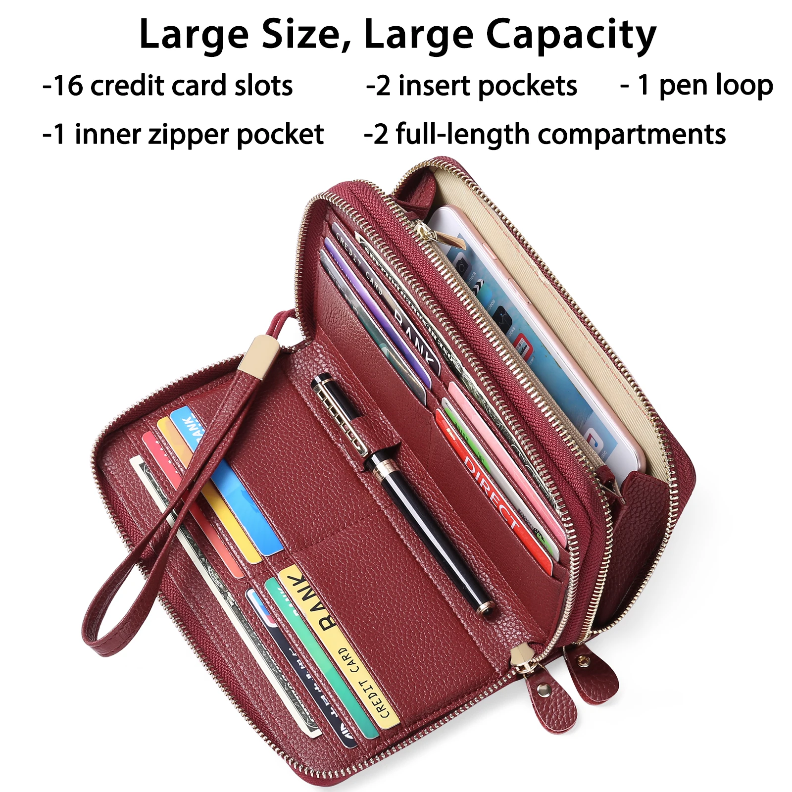 Long Women's Wallet Female Purses Card Holder Wallets Double Zipper Leather Clutch Luxury Money Phone Bag