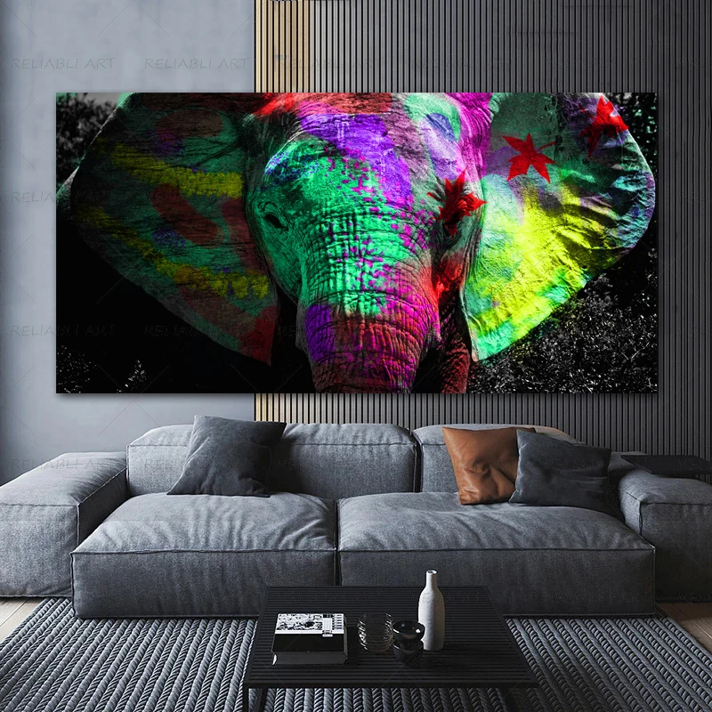 Красочный Слон искусственная картина маслом напечатанная на холсте настенные