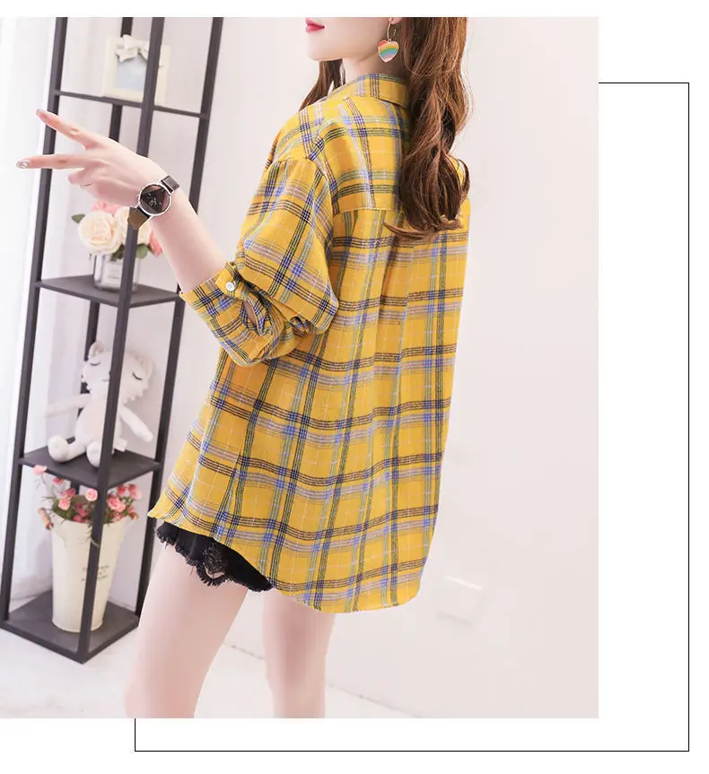 Женская хлопковая блузка в клетку с длинным рукавом XZ619 | одежда