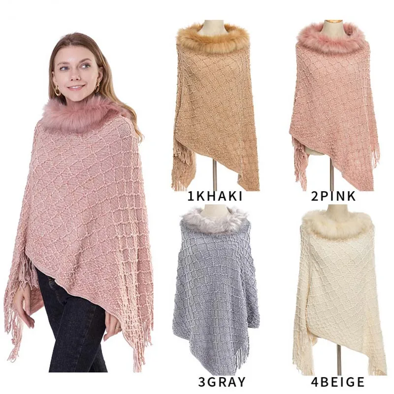New Winter Solid Color Chenier Tassel Coat Women Fashion Warm Fur Coats Outerwear Fake Fur Shawl Knit Women Clothing