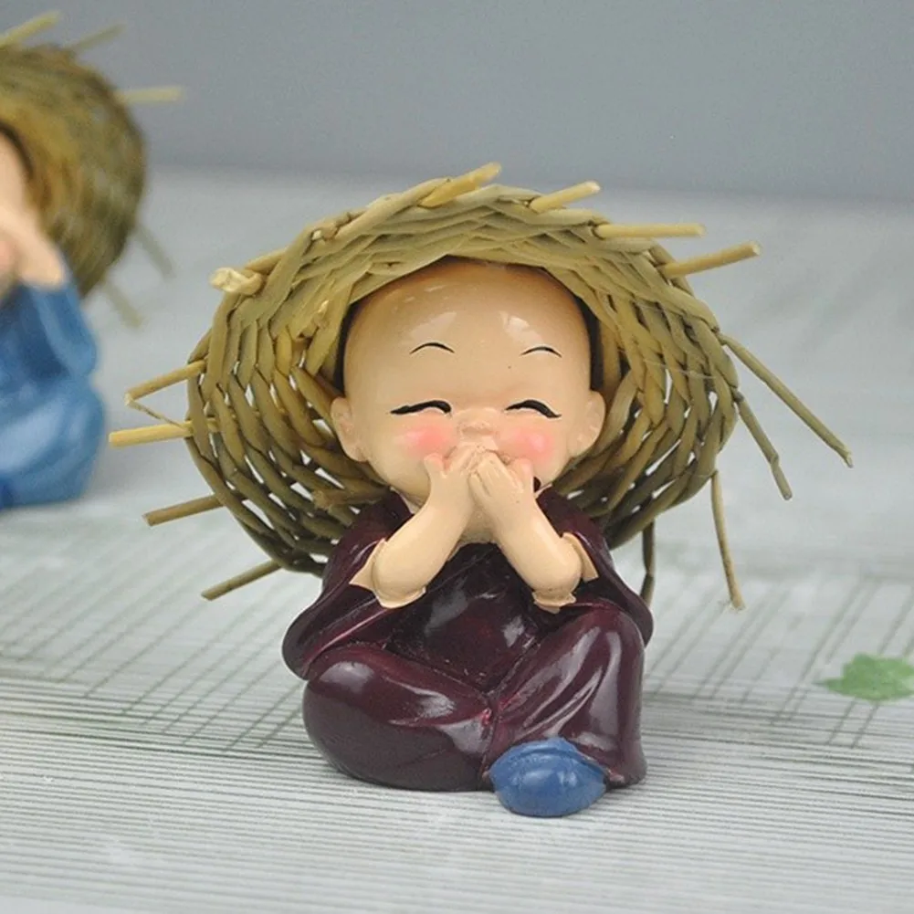 

4pcs Resin Crafts Cute Buddhist Little Wise Monk Buddha Statue Figurines For Interior Handicraft Sculpture Table Car Decoration
