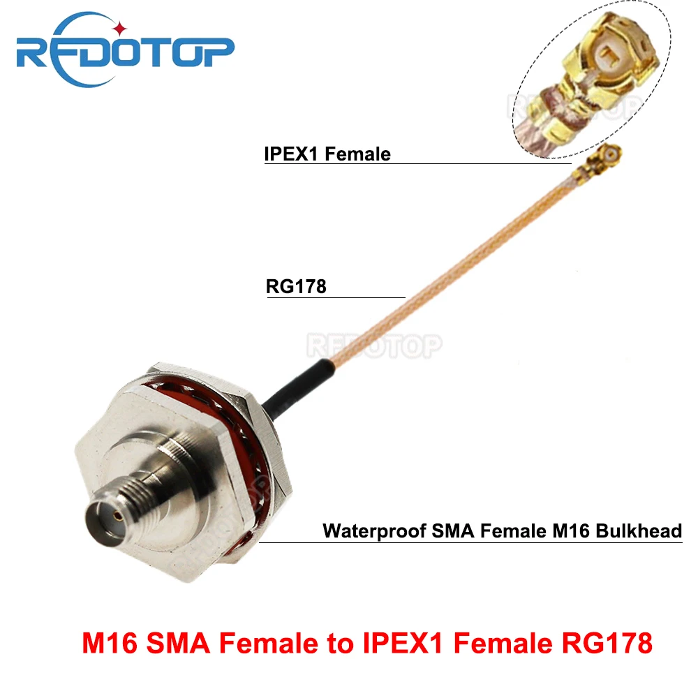 2 шт. водонепроницаемые гайки M16 с разъемом SMA типа Мама в u.FL/MHF/IPEX-1 RG178