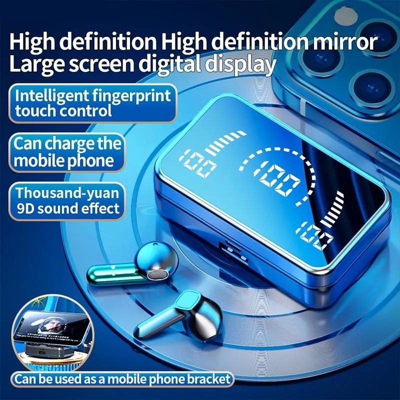 

V9 Bluetooth Earphone Headphones Mirror Wireless Stereo Headset 5.3 with Digital DisplayTouch Control Sports Earbuds for Gaming