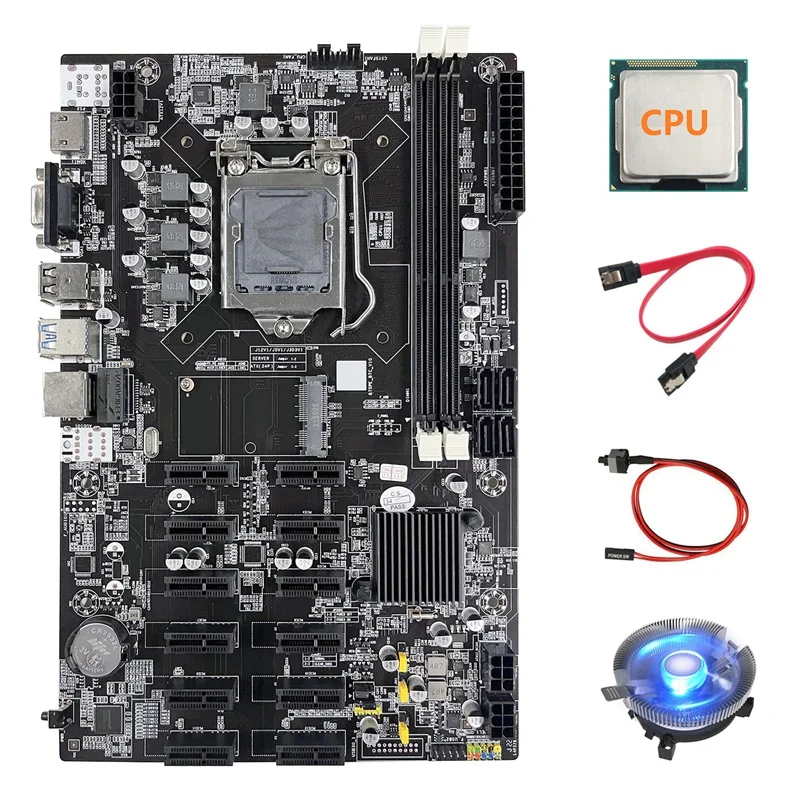 

B75PE ETH Mining Motherboard+Random CPU+Fan+SATA Cable+Switch Cable 12 PCIE LGA1155 MSATA DDR3 B75 BTC Miner Motherboard