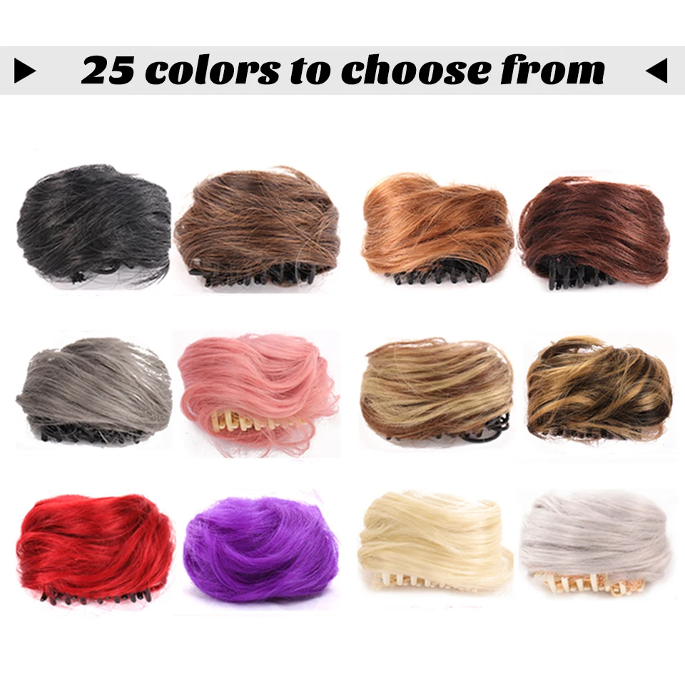 LM Synthetic Chignon Elastic Rubber Band Fake Hair Bun Clip in on Tail Extension Updo Piece Ponytail For Women