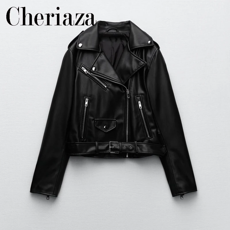 Женская кожаная куртка на молнии Классическая Повседневная однотонная из