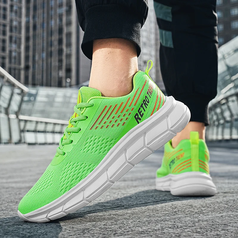 Hot Sale Cheap Green Men's Athletic Shoes Mesh Breathable Mens Running Sneakers Fashion Printed Sport Shoes for Man Size 39-46
