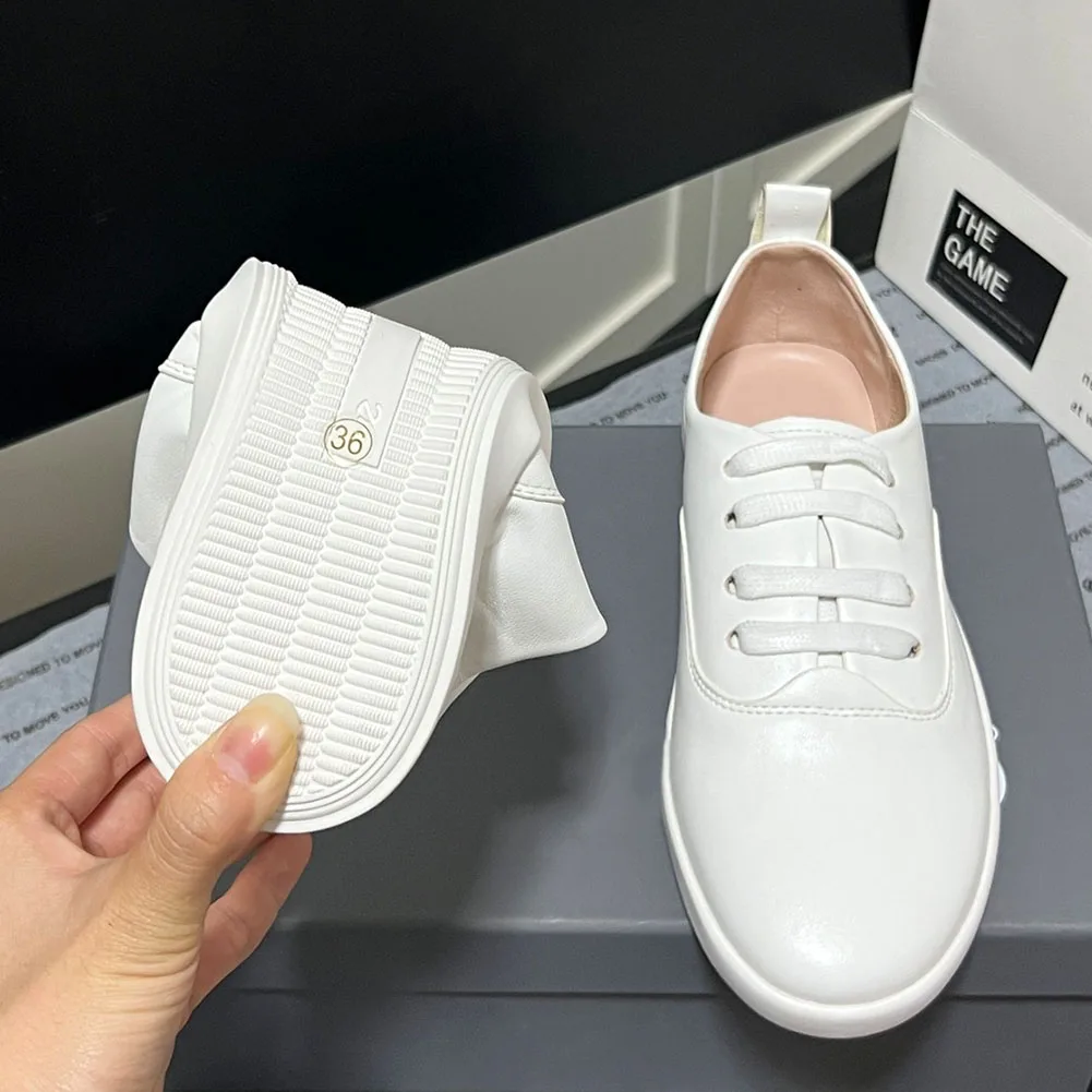 White Women Flats 2023 Spring Summer Genuine Leather Real Skin Flats White Black Pink Comfy Brand Design Leisure Shoes