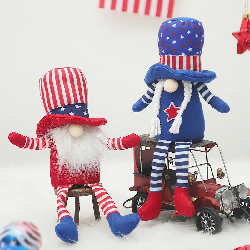 

American Independence Day Home Decor Faceless Dwarf Doll With Long Legs Sitting Festival Party Decoration Table Event Festive