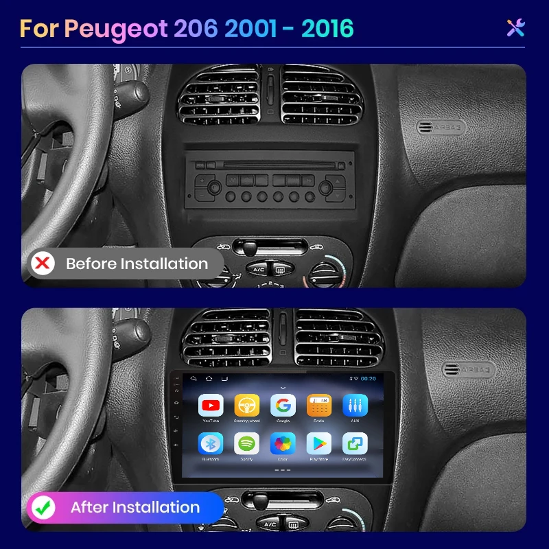 AWESAFE PX9 8 + 256 ГБ carplay GPS трек 2din android Авторадио для Peugeot 206 2001-2008 автомобильный