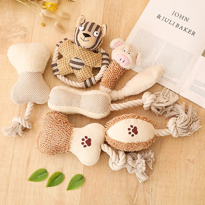 

Pet Cotton Rope Toy Dog Sound Canvas Molar Teeth Cleaner Bite-resistant Rope Knot Training Dog Toys Dog Toothbrush Dog Toys