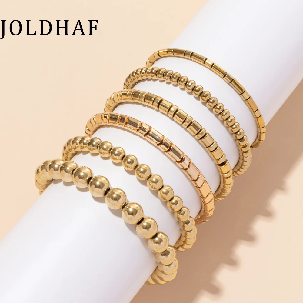 Женские браслеты из гематита и бусин золотого цвета невыцветающие круглые