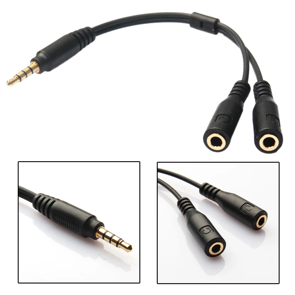 

3.5mm AUX Mic Headset Splitter Adapter Cable 1 TRRS Male to 2 TRS Female Audio AUX Studio Y Converter Cord for Phone