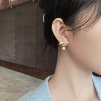 simple creative bowknot pearl drop earrings vintage ear jewelry for women