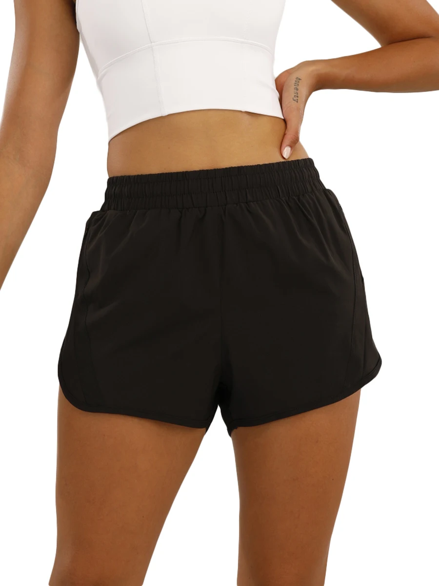 

Женские повседневные легкие спортивные шорты для бега, шорты для йоги на шнуровке с высокой талией, свободные двухслойные спортивные шорты ...