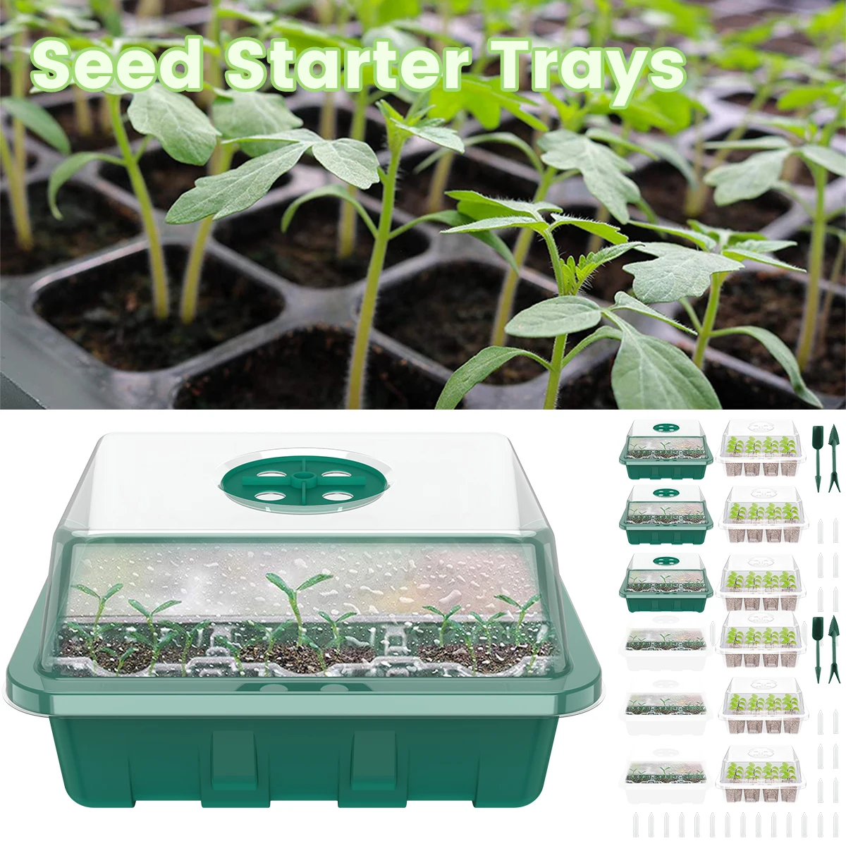 

Пластиковый горшок для саженцев, стартовый набор для выращивания семян с крышками, 12 отверстий, для теплиц, садовых семян