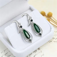 sliver color emerald and diamond zircon earrings creative hollow drop exaggerated earring for women jewelry